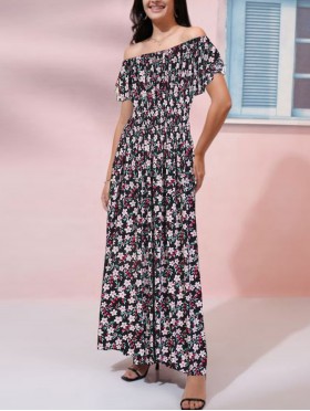 Off-The-Shoulder Floral Print Midi Dress